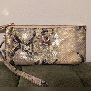 DKNY Donna Karan Genuine Suede Leather Snakeskin embossed Wristlet Wallet Clutch